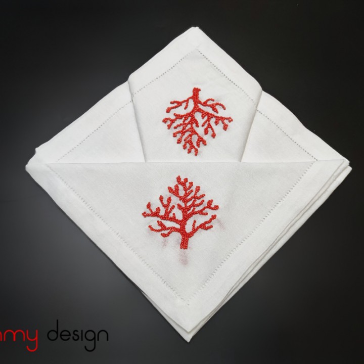 Napkin set- coral embroidery